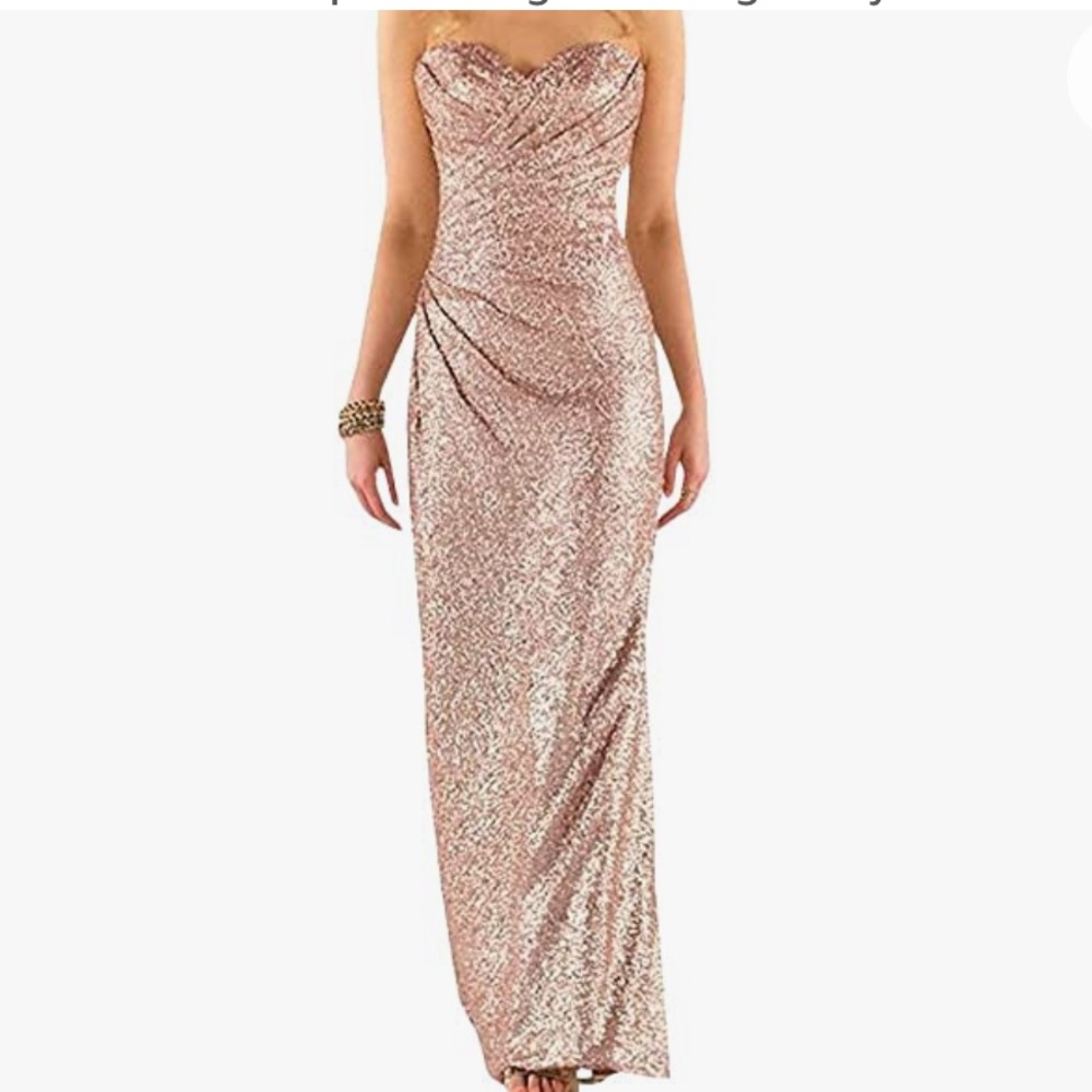 Rose Gold Sequins Long Wedding Party Gown